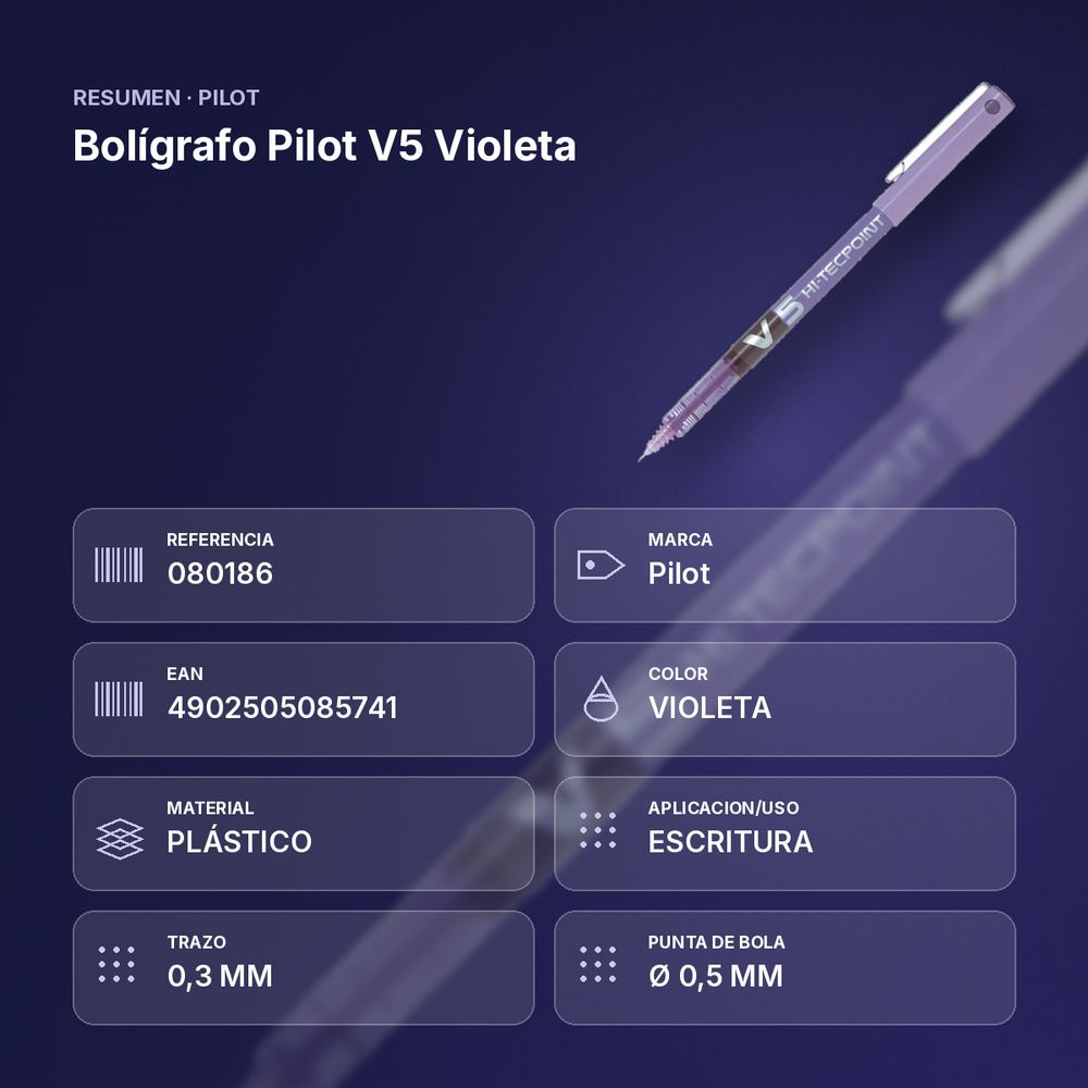 BOLÍGRAFO PILOT V5 VIOLETA - resumen de atributos