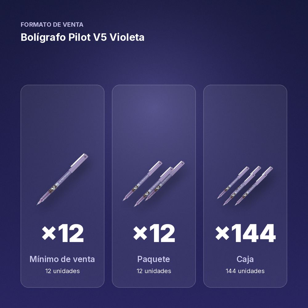 BOLÍGRAFO PILOT V5 VIOLETA - formato de venta: paquete de 12, caja de 144