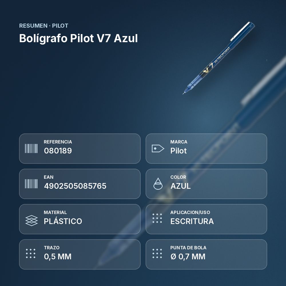 BOLÍGRAFO PILOT V7 AZUL - resumen de atributos