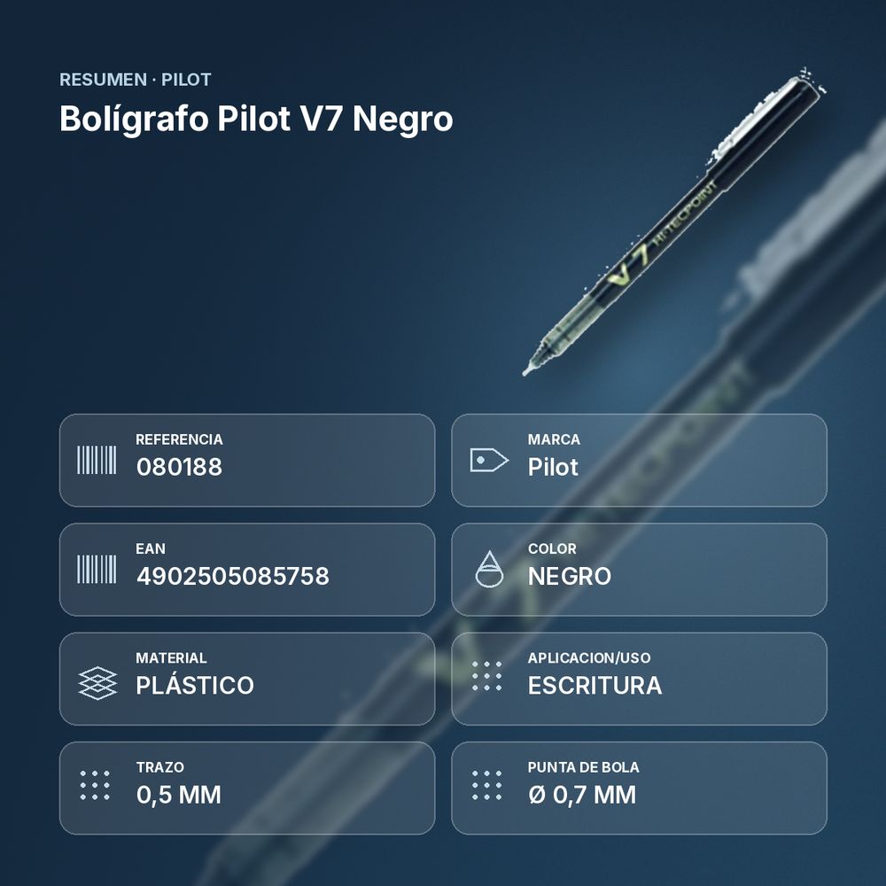 BOLÍGRAFO PILOT V7 NEGRO - resumen de atributos