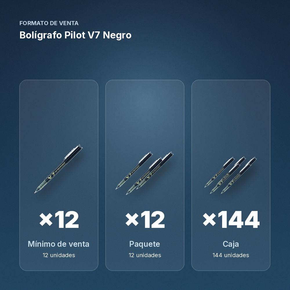 BOLÍGRAFO PILOT V7 NEGRO - formato de venta: paquete de 12, caja de 144
