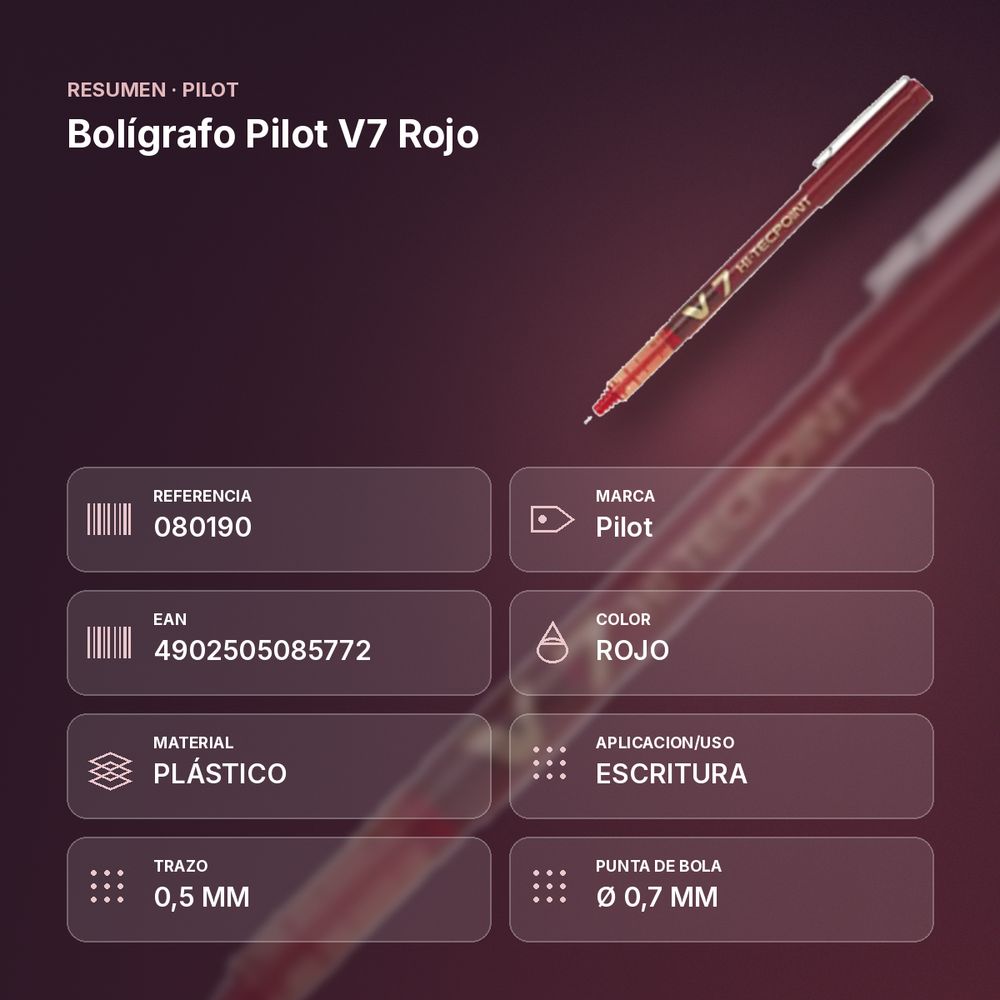 BOLÍGRAFO PILOT V7 ROJO  - resumen de atributos