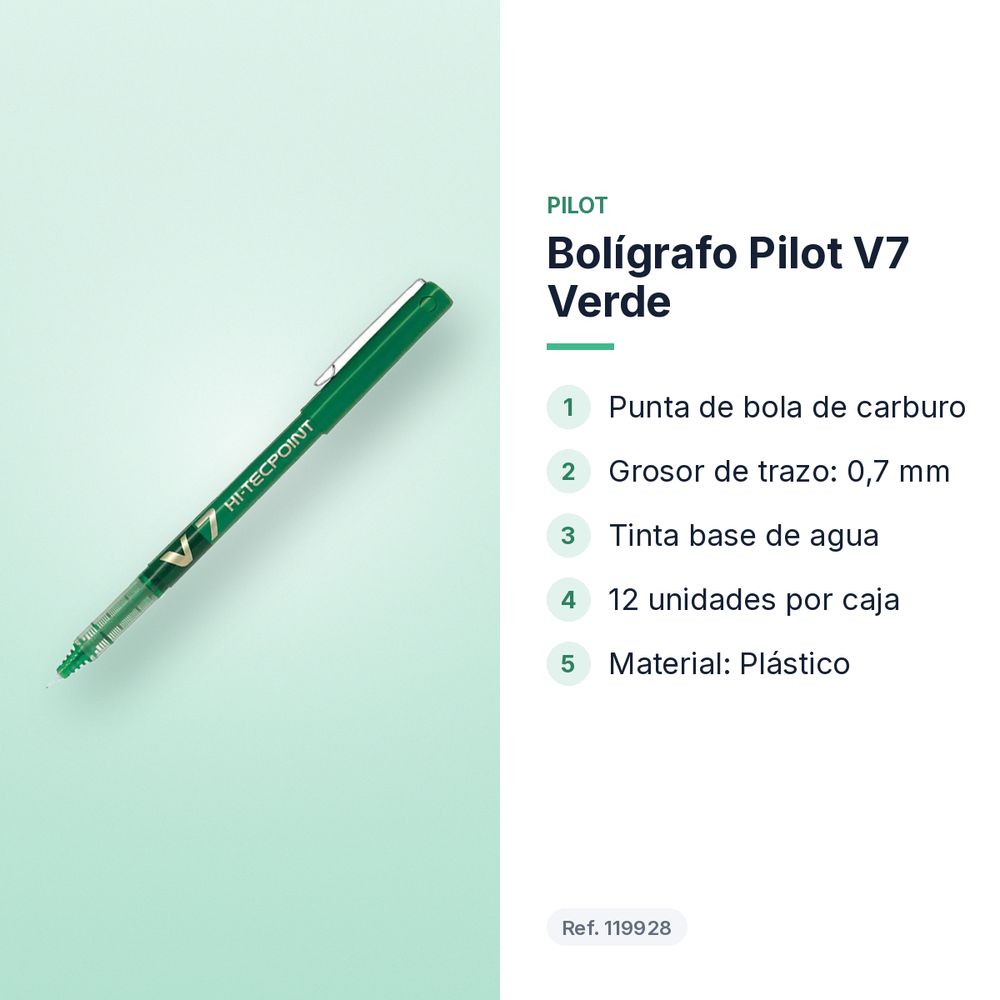 BOLÍGRAFO PILOT V7 VERDE  - características principales