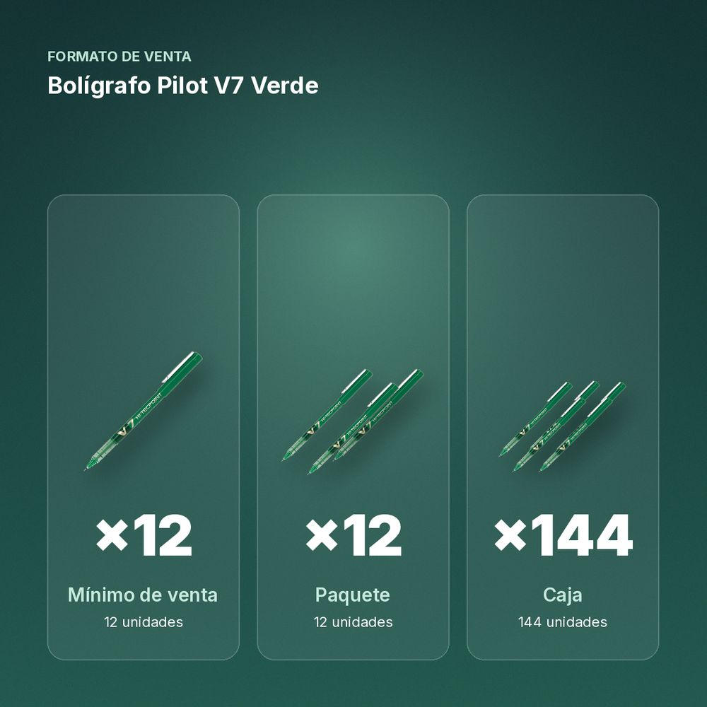 BOLÍGRAFO PILOT V7 VERDE  - formato de venta: paquete de 12, caja de 144