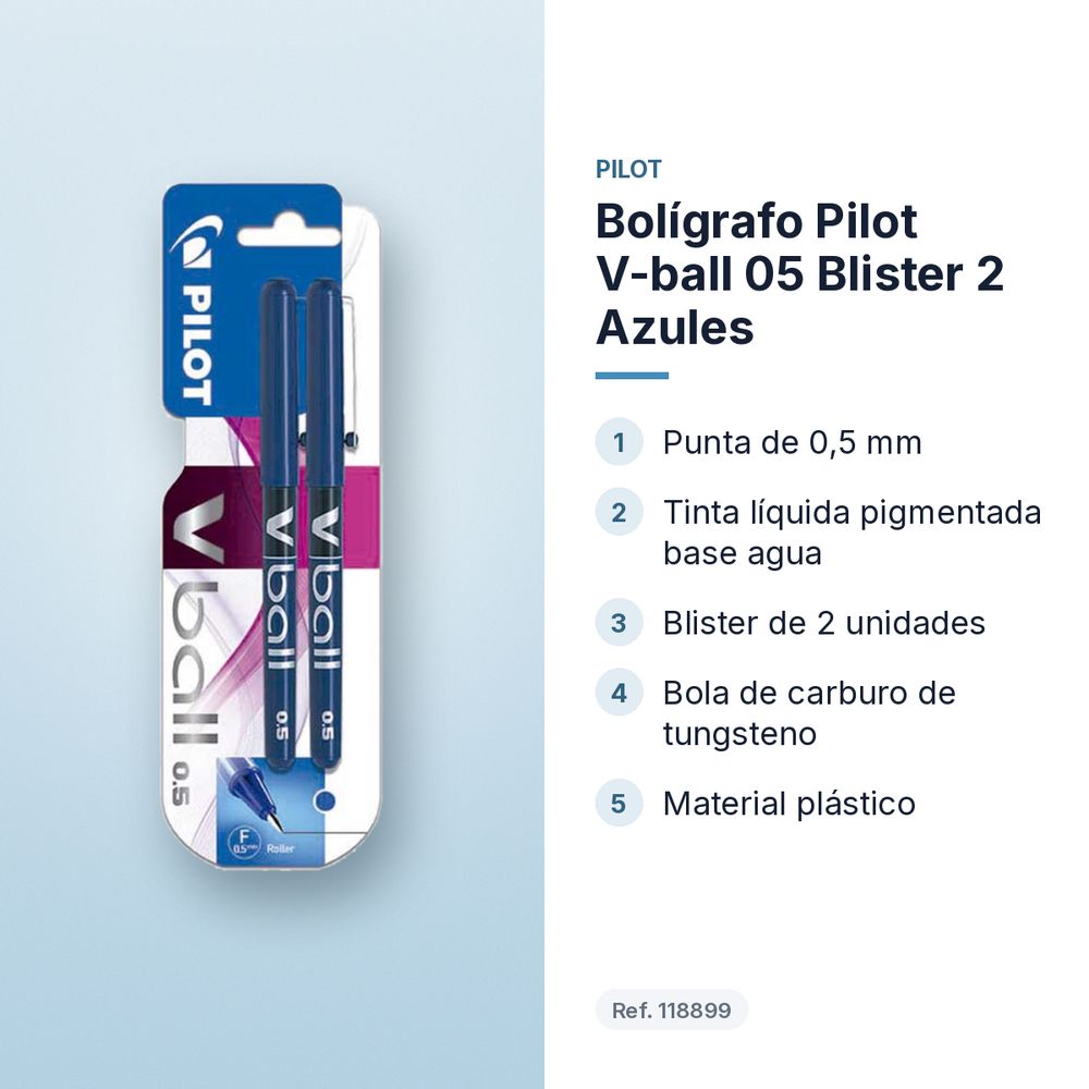 BOLÍGRAFO PILOT V-BALL 05 BLISTER 2 AZULES - características principales