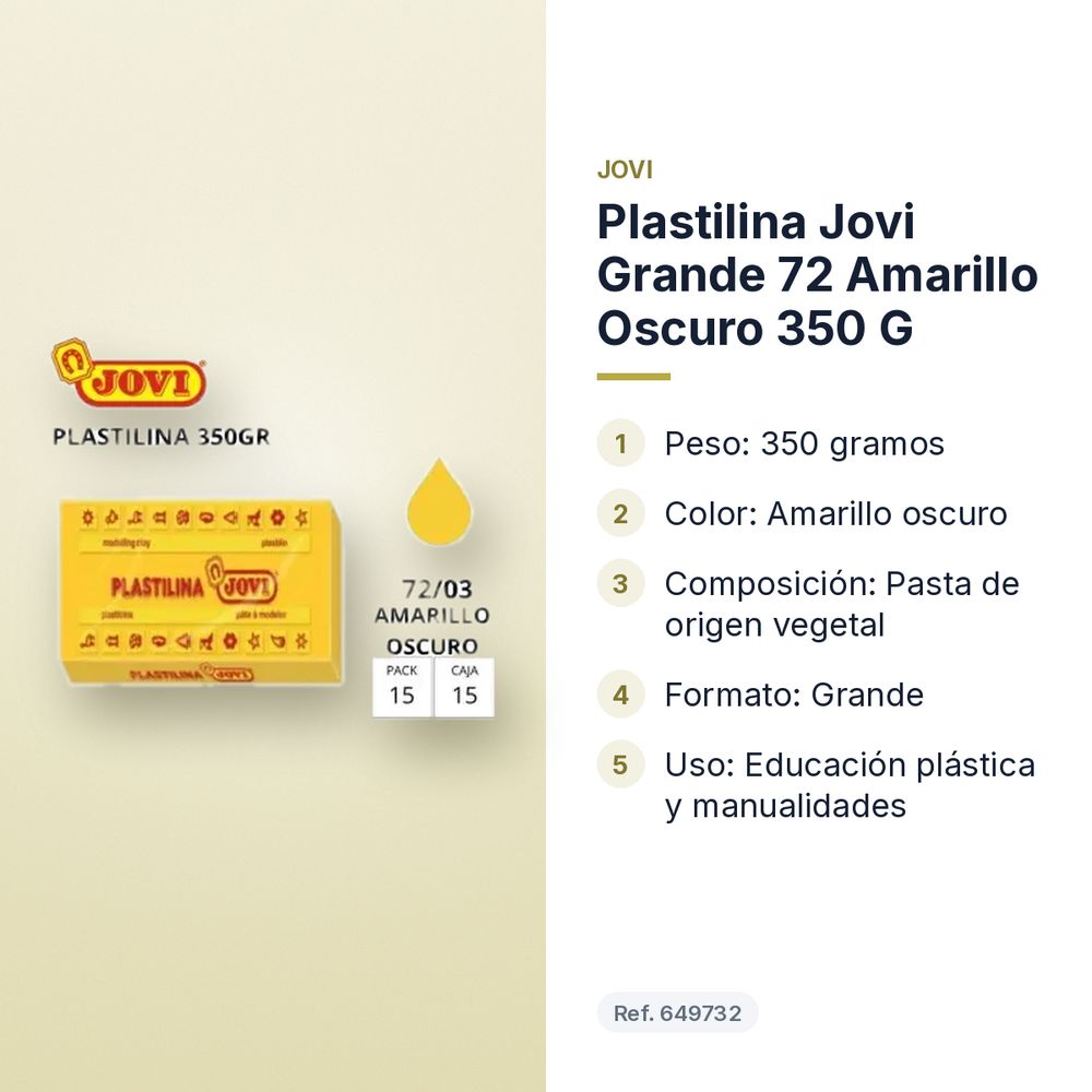 PLASTILINA JOVI GRANDE 72 AMARILLO OSCURO 350 G - características principales