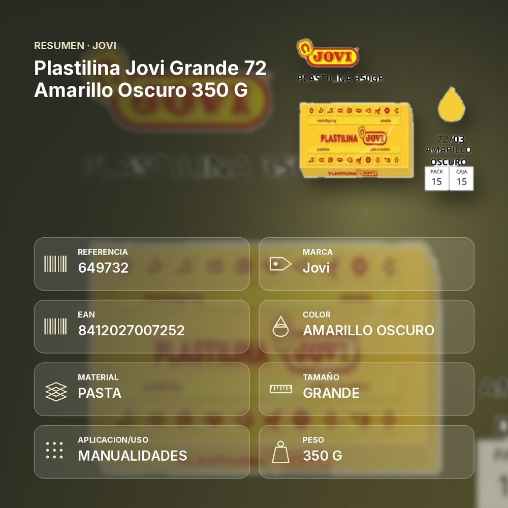 PLASTILINA JOVI GRANDE 72 AMARILLO OSCURO 350 G - resumen de atributos