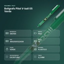 BOLÍGRAFO PILOT V-BALL 05 VERDE  - resumen de atributos