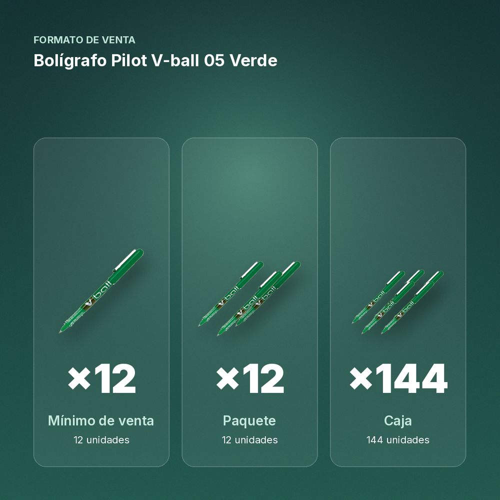 BOLÍGRAFO PILOT V-BALL 05 VERDE  - formato de venta: paquete de 12, caja de 144