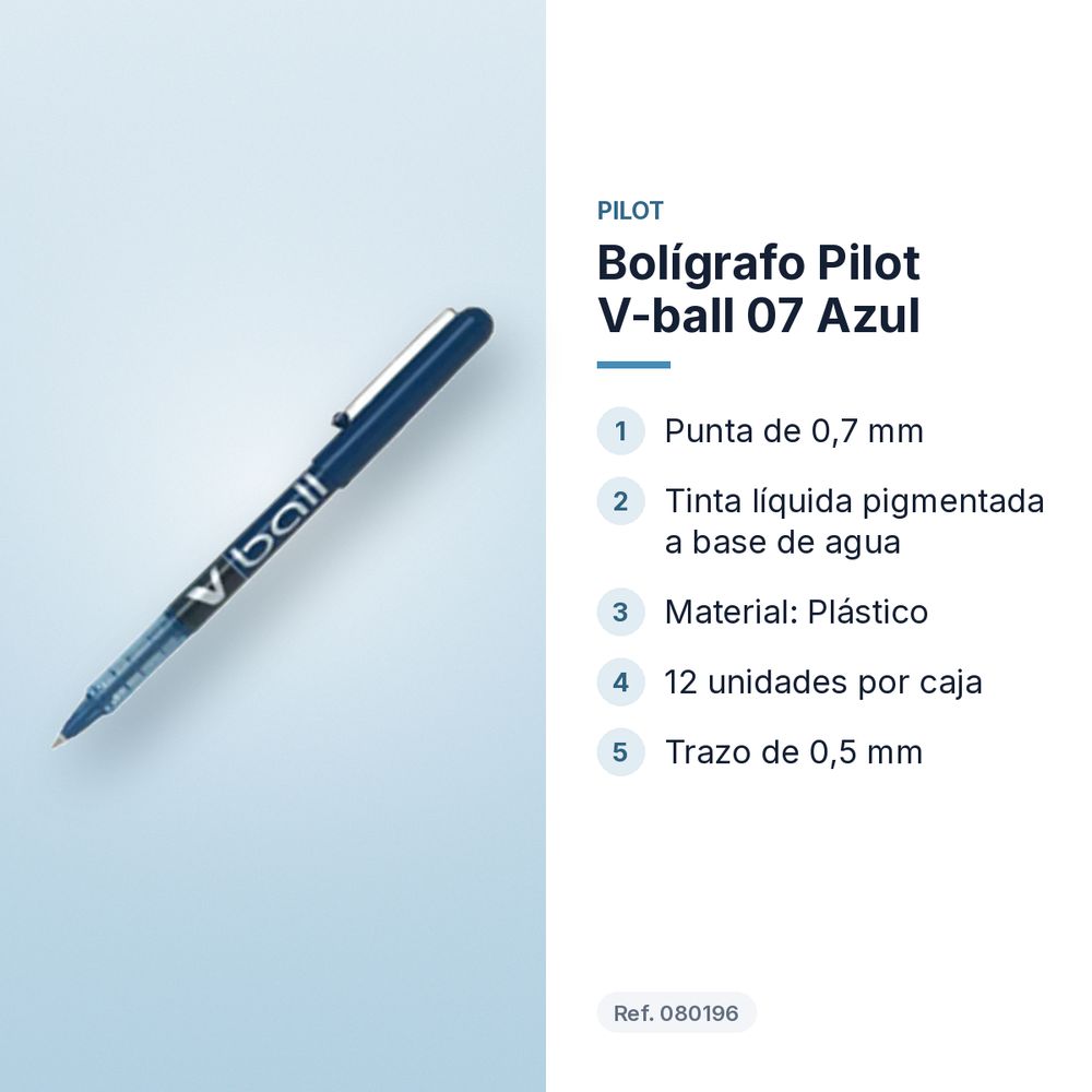 BOLÍGRAFO PILOT V-BALL 07 AZUL - características principales