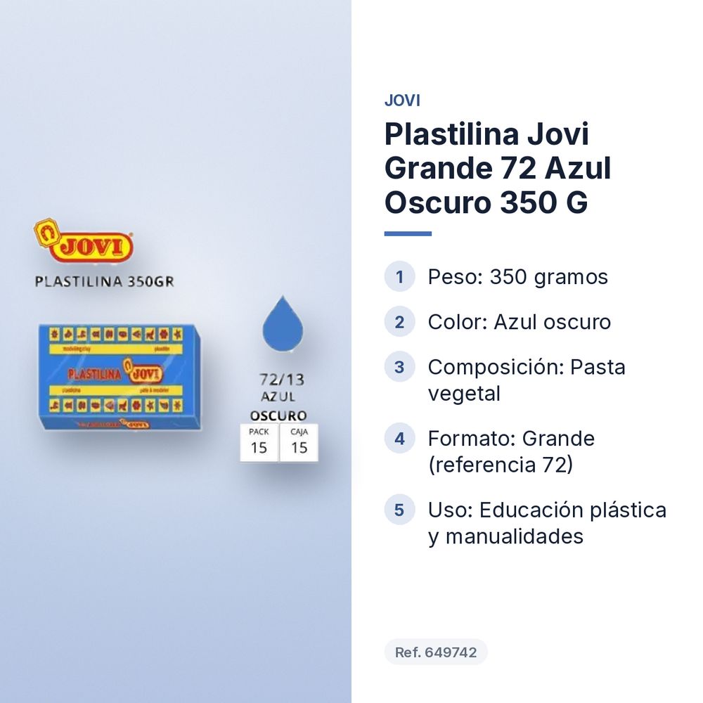 PLASTILINA JOVI GRANDE 72 AZUL OSCURO 350 G - características principales