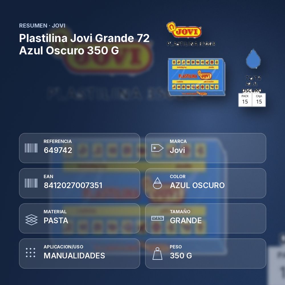 PLASTILINA JOVI GRANDE 72 AZUL OSCURO 350 G - resumen de atributos