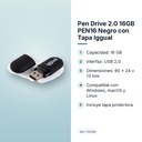 PEN DRIVE 2.0 16GB PEN16 NEGRO CON TAPA IGGUAL - características principales