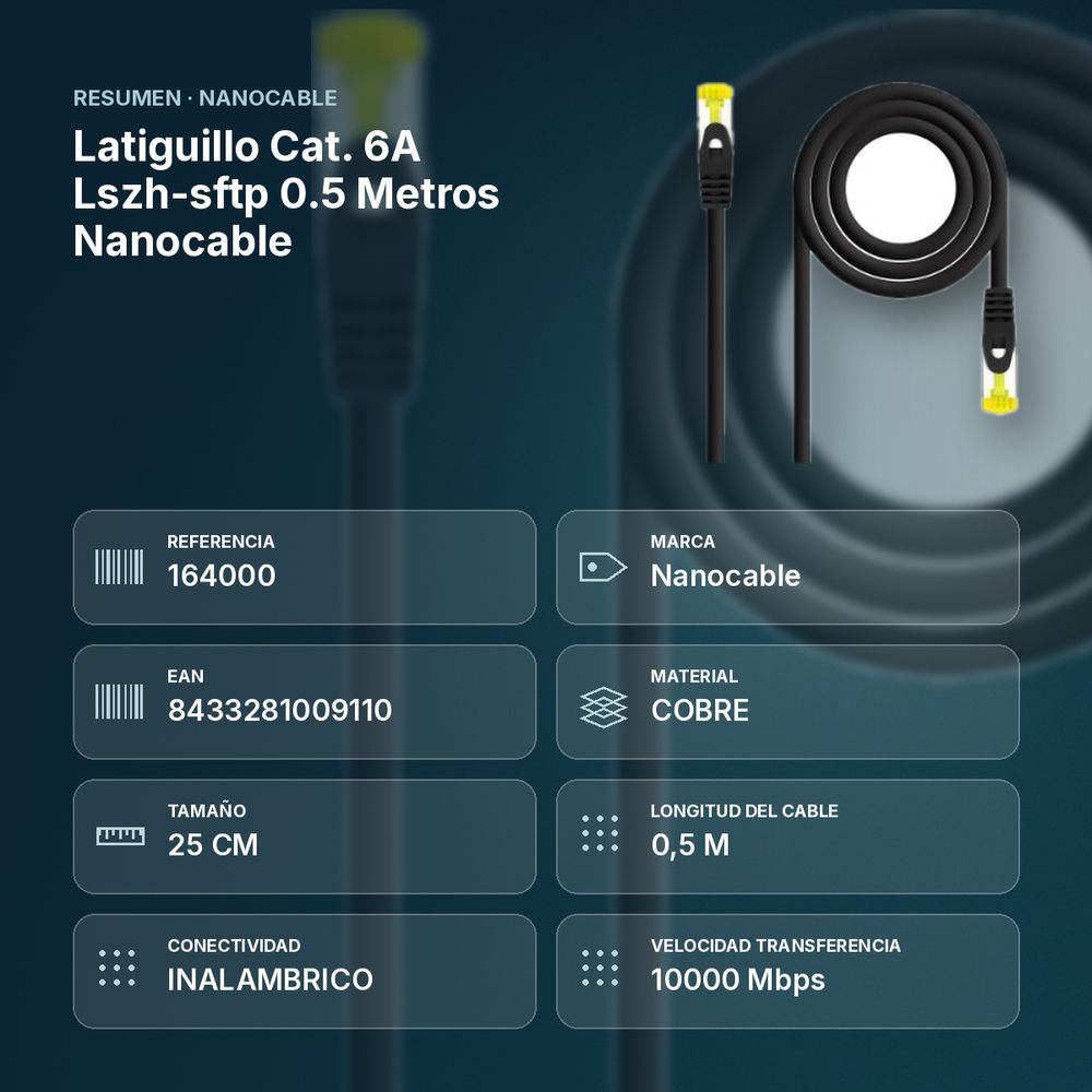 LATIGUILLO CAT. 6A LSZH-SFTP 0.5 METROS NANOCABLE - resumen de atributos