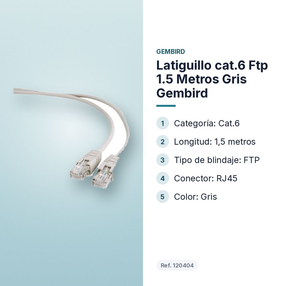 LATIGUILLO CAT.6 FTP 1.5 METROS GRIS GEMBIRD - características principales