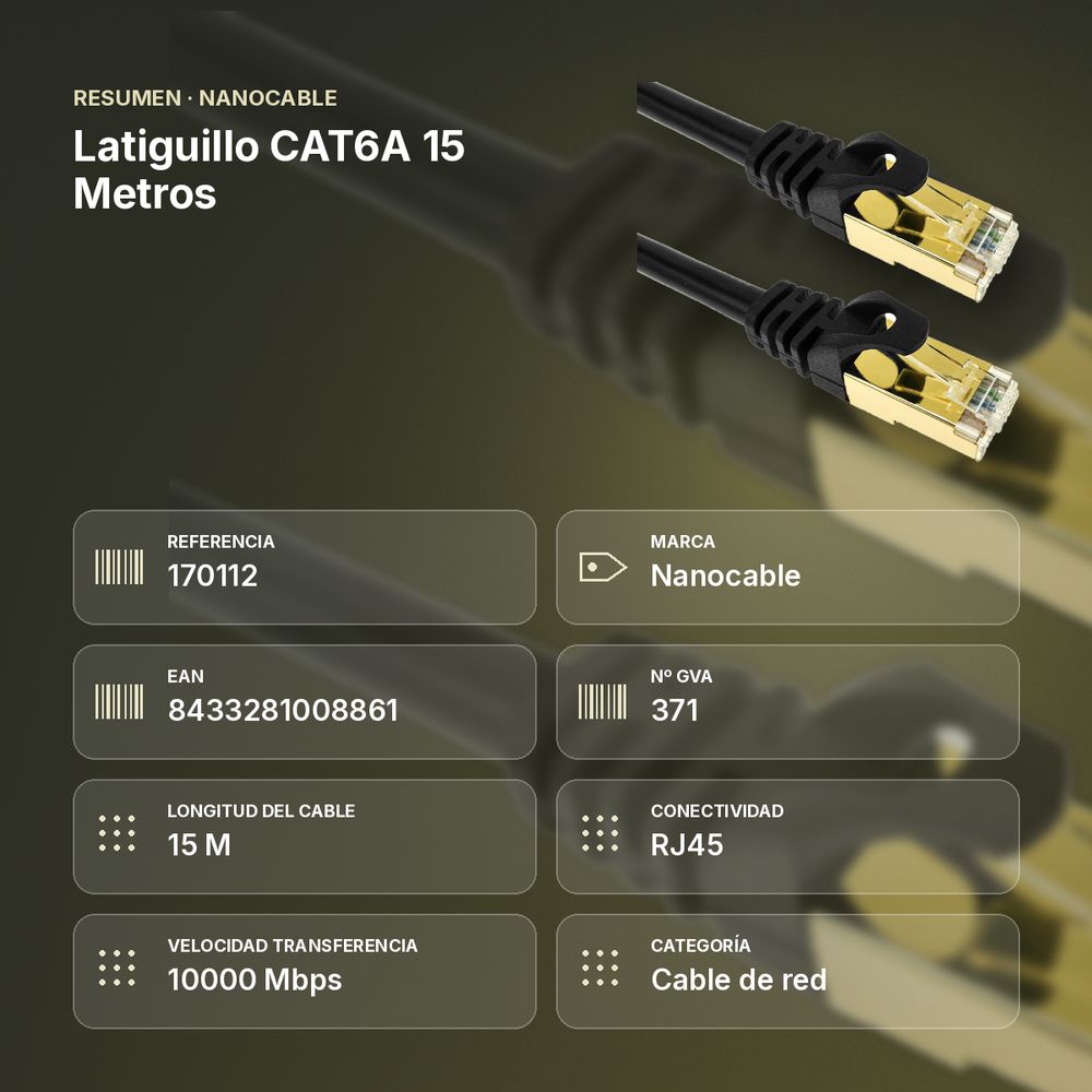 LATIGUILLO CAT6A 15 METROS - resumen de atributos