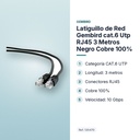 LATIGUILLO DE RED GEMBIRD CAT.6 UTP RJ45 3 METROS NEGRO COBRE 100% - características principales