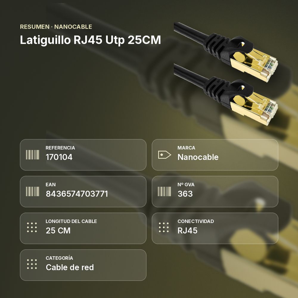 LATIGUILLO RJ45 UTP 25CM - resumen de atributos