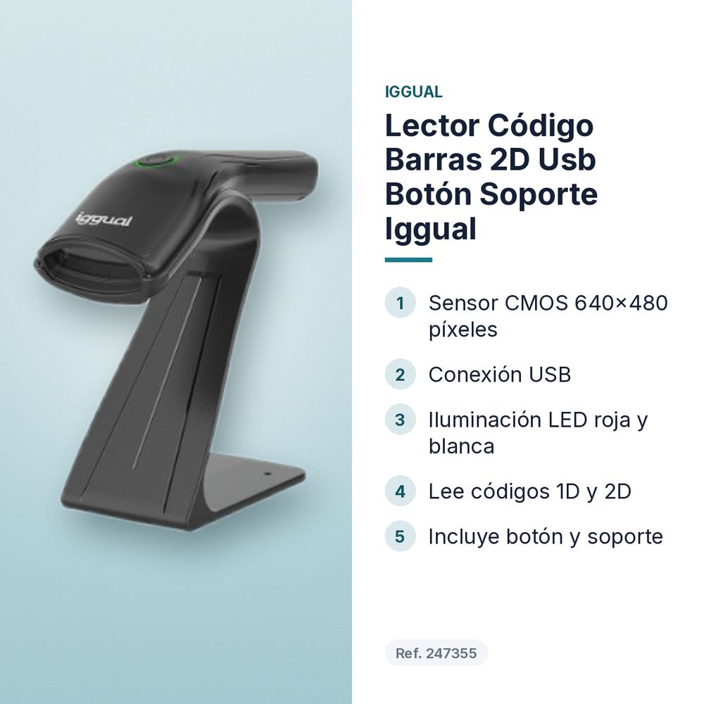 LECTOR CÓDIGO BARRAS 2D USB BOTÓN SOPORTE IGGUAL - características principales