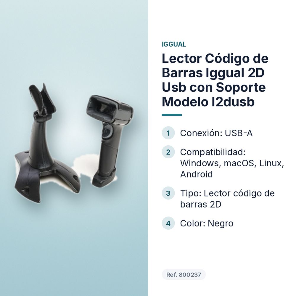 LECTOR CÓDIGO DE BARRAS IGGUAL 2D USB CON SOPORTE MODELO L2DUSB - características principales