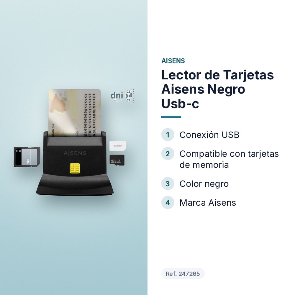 LECTOR DE TARJETAS AISENS NEGRO USB-C - características principales