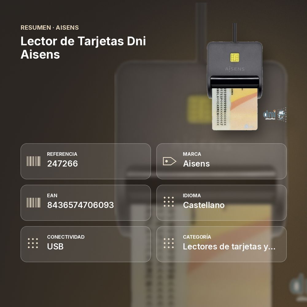 LECTOR DE TARJETAS DNI AISENS - resumen de atributos