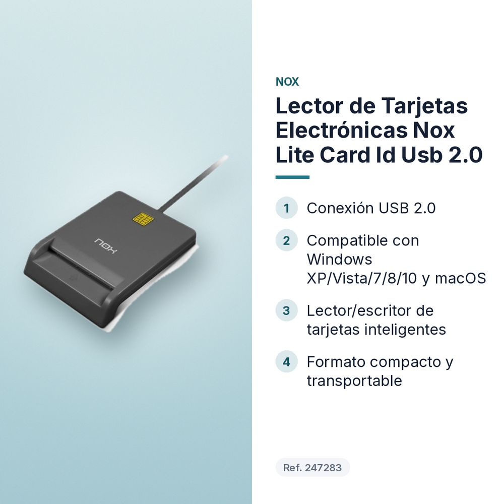 LECTOR DE TARJETAS ELECTRÓNICAS NOX LITE CARD ID USB 2.0 - características principales