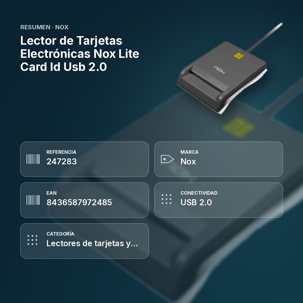 LECTOR DE TARJETAS ELECTRÓNICAS NOX LITE CARD ID USB 2.0 - resumen de atributos