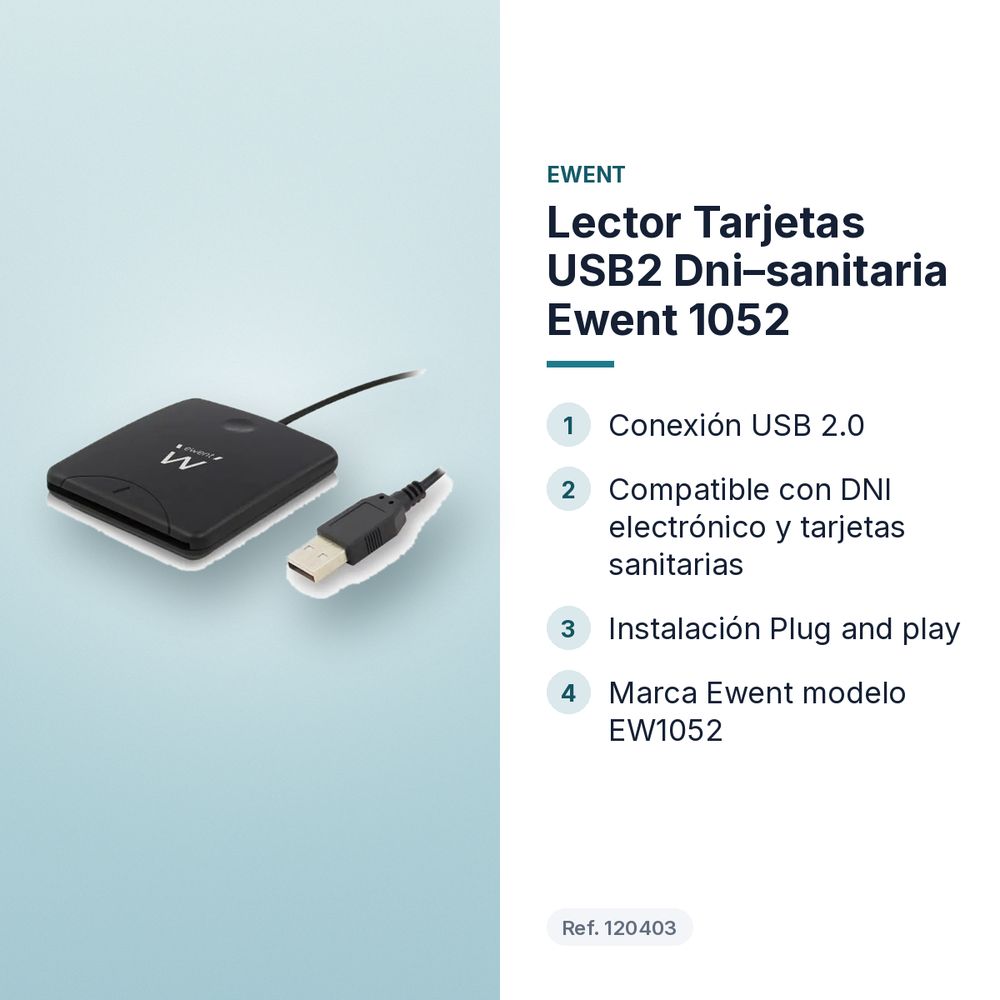 LECTOR TARJETAS USB2 DNI–SANITARIA EWENT 1052 - características principales