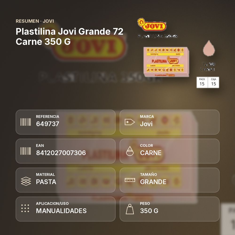 PLASTILINA JOVI GRANDE 72 CARNE 350 G - resumen de atributos