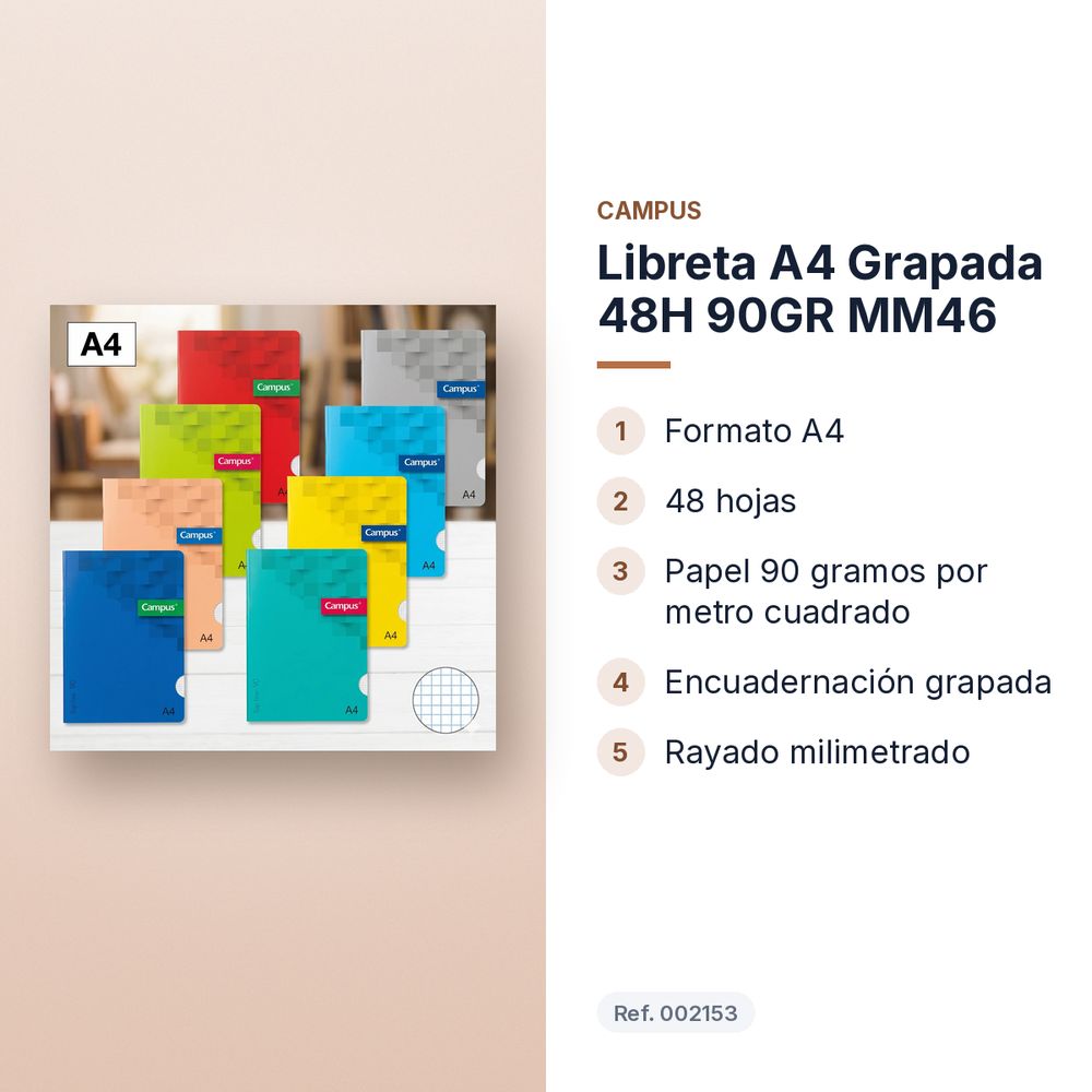 LIBRETA A4 GRAPADA 48H 90GR MM46 - características principales