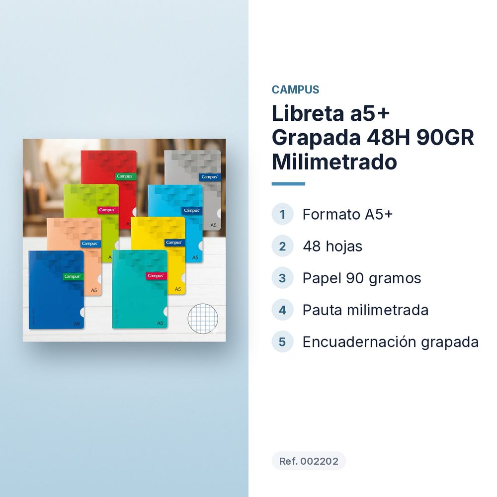 LIBRETA A5+ GRAPADA 48H 90GR MILIMETRADO - características principales