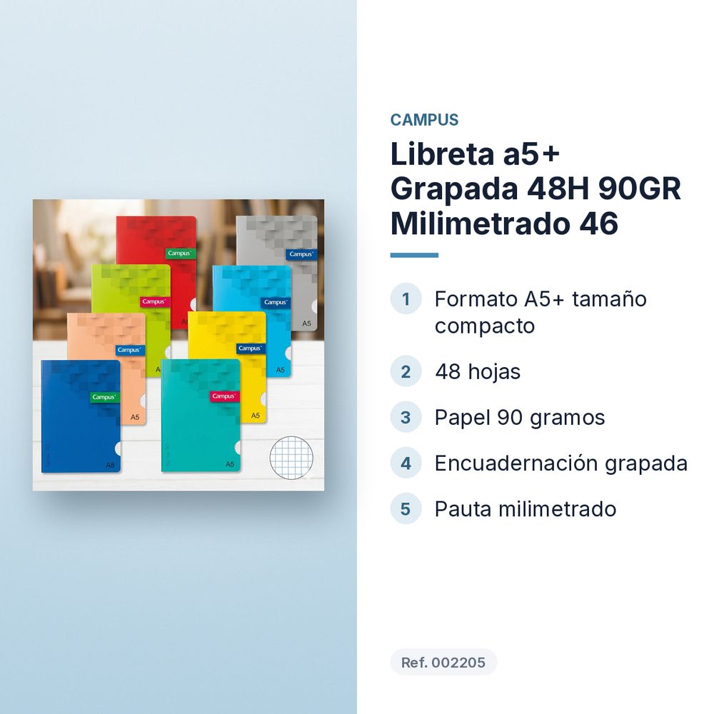 LIBRETA A5+ GRAPADA 48H 90GR MILIMETRADO 46 - características principales