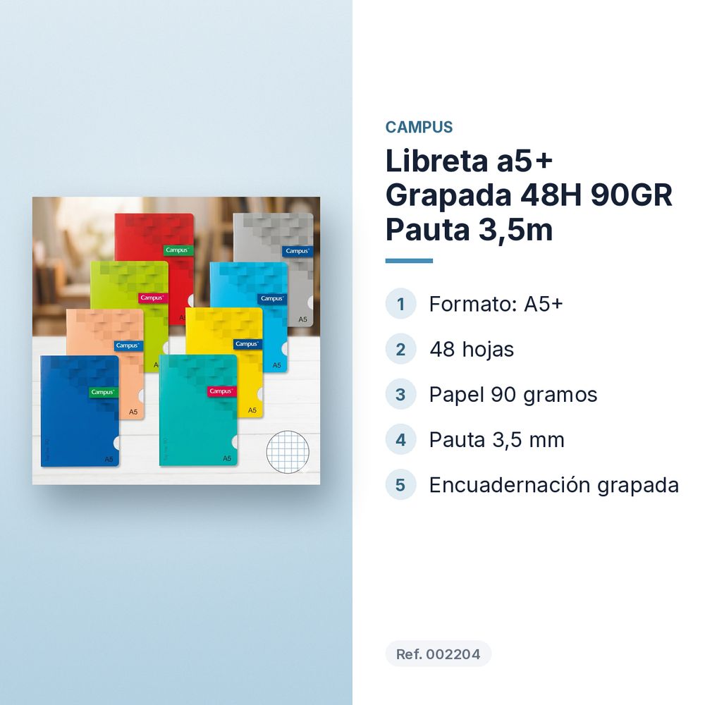 LIBRETA A5+ GRAPADA 48H 90GR PAUTA 3,5M - características principales