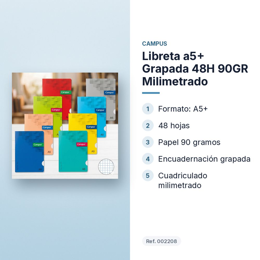 LIBRETA A5+ GRAPADA 48H 90GR MILIMETRADO - características principales