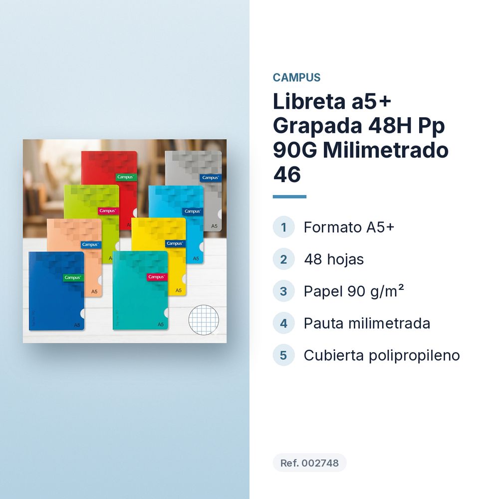 LIBRETA A5+ GRAPADA 48H PP 90G MILIMETRADO 46 - características principales