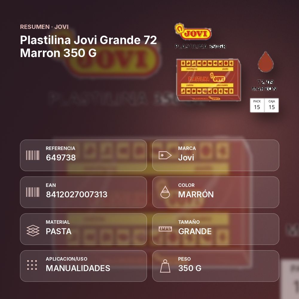 PLASTILINA JOVI GRANDE 72 MARRON 350 G - resumen de atributos