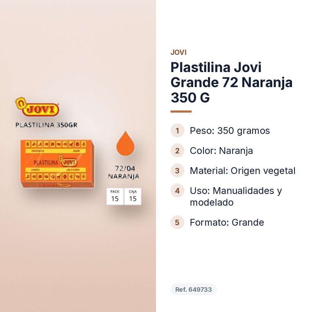 PLASTILINA JOVI GRANDE 72 NARANJA 350 G - características principales