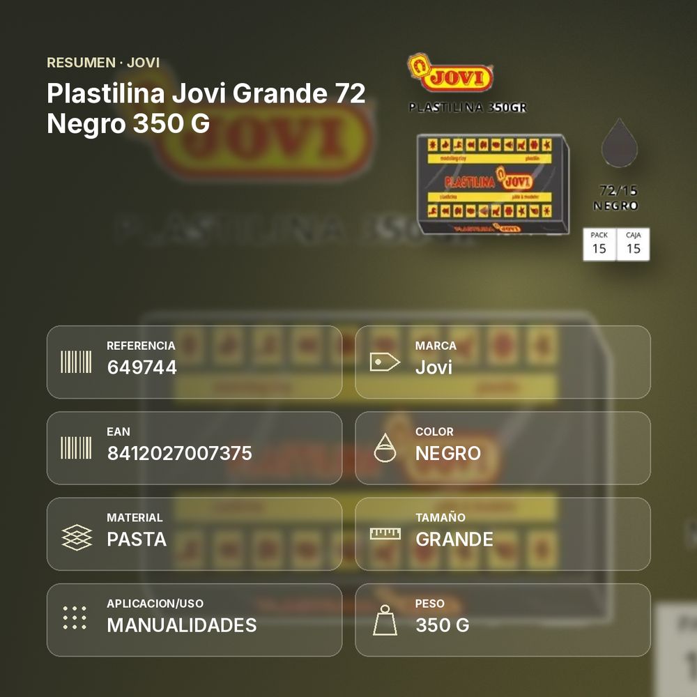 PLASTILINA JOVI GRANDE 72 NEGRO 350 G - resumen de atributos