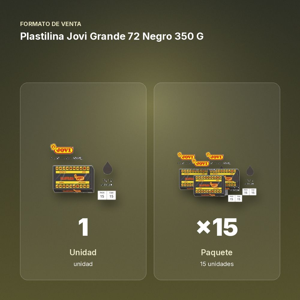 PLASTILINA JOVI GRANDE 72 NEGRO 350 G - formato de venta: paquete de 15