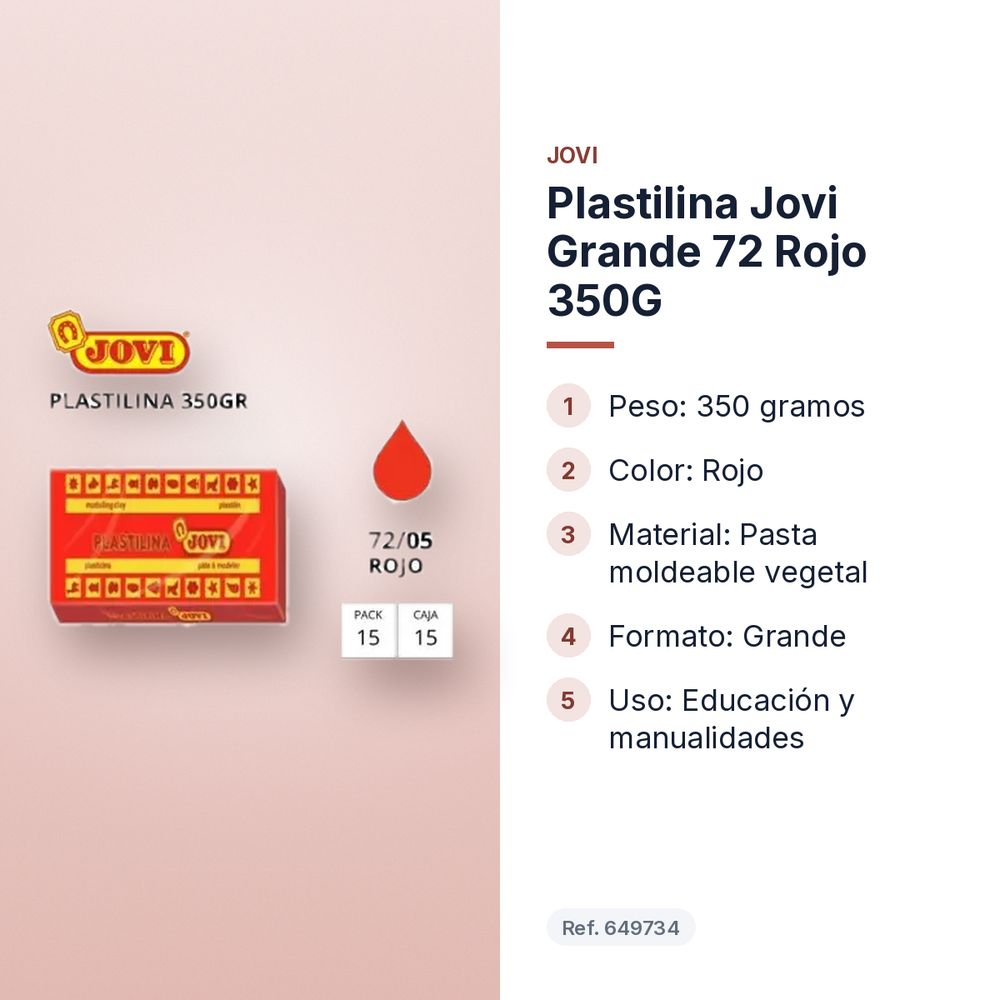 PLASTILINA JOVI GRANDE 72 ROJO 350G - características principales