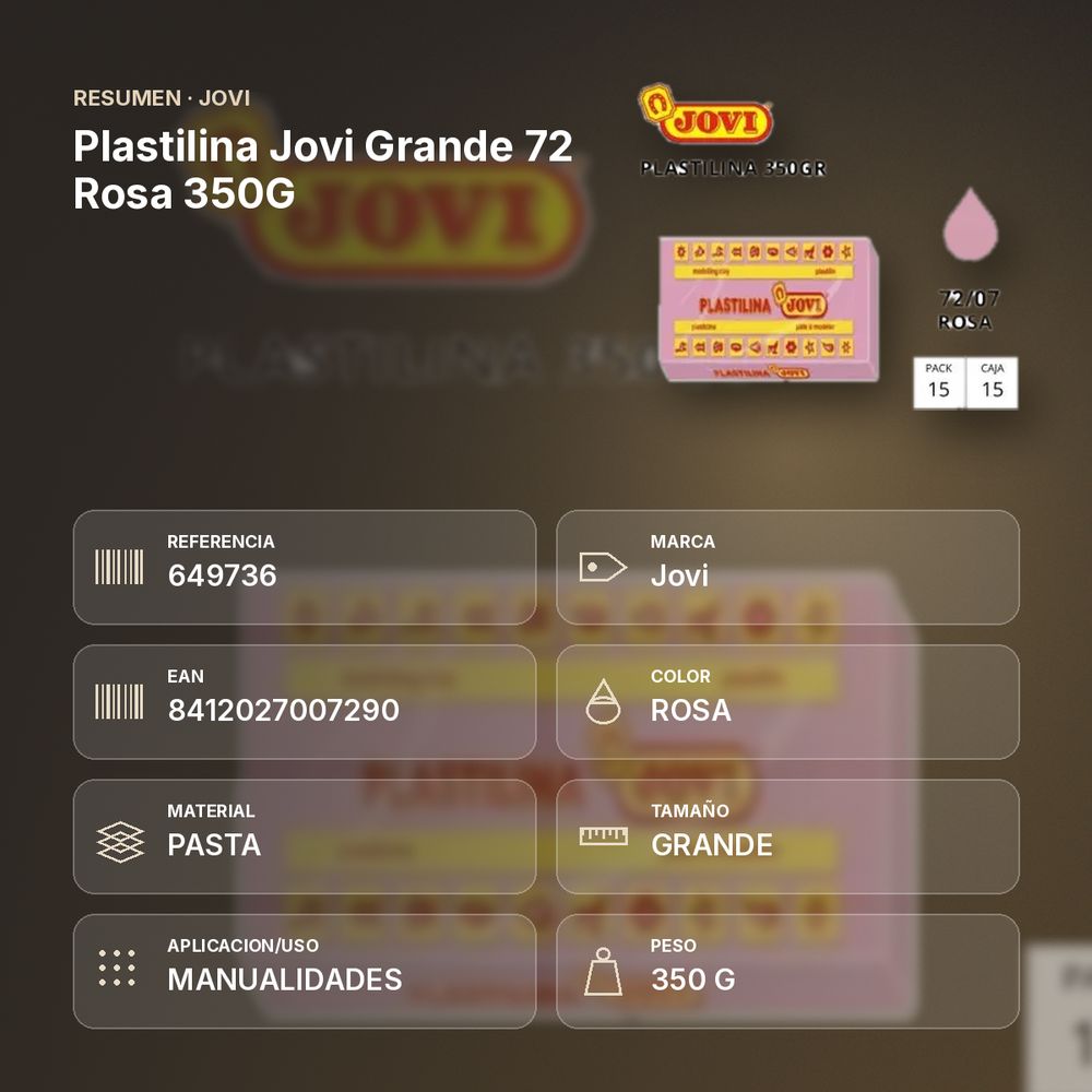 PLASTILINA JOVI GRANDE 72 ROSA 350G - resumen de atributos