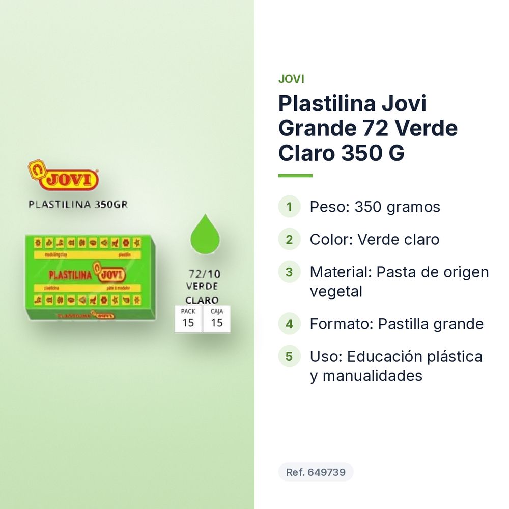 PLASTILINA JOVI GRANDE 72 VERDE CLARO 350 G - características principales