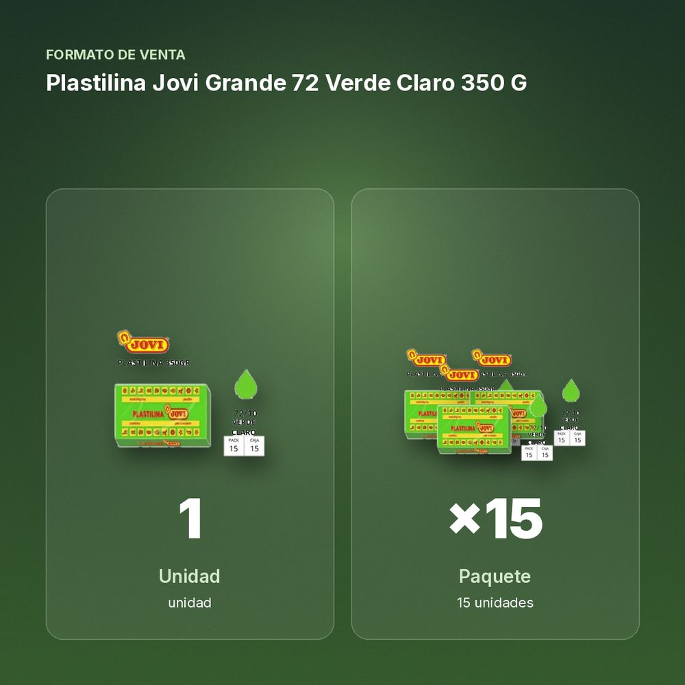 PLASTILINA JOVI GRANDE 72 VERDE CLARO 350 G - formato de venta: paquete de 15
