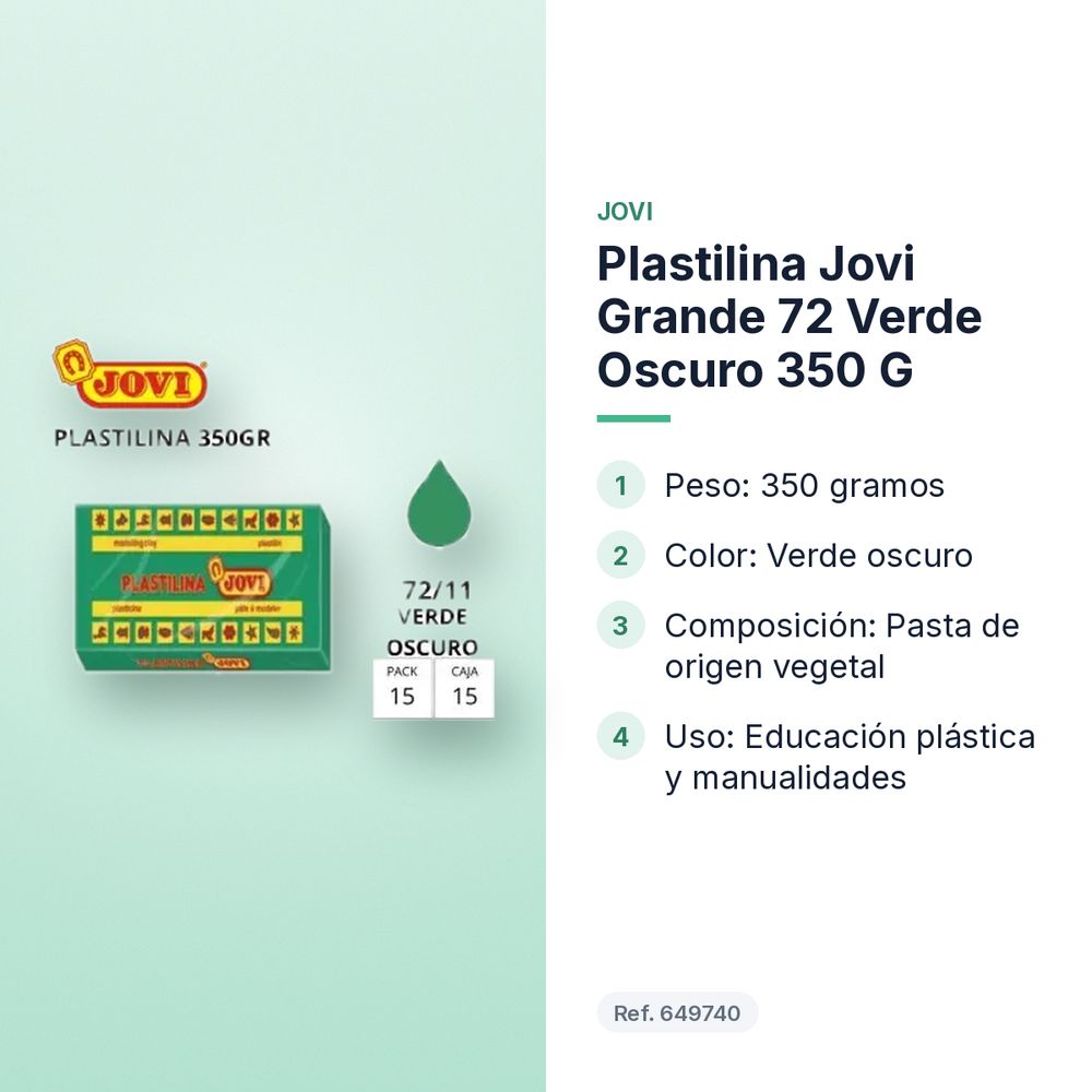 PLASTILINA JOVI GRANDE 72 VERDE OSCURO 350 G - características principales