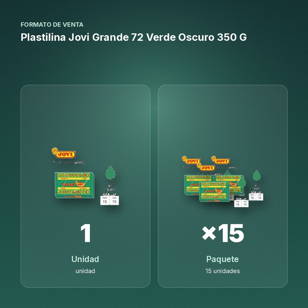 PLASTILINA JOVI GRANDE 72 VERDE OSCURO 350 G - formato de venta: paquete de 15