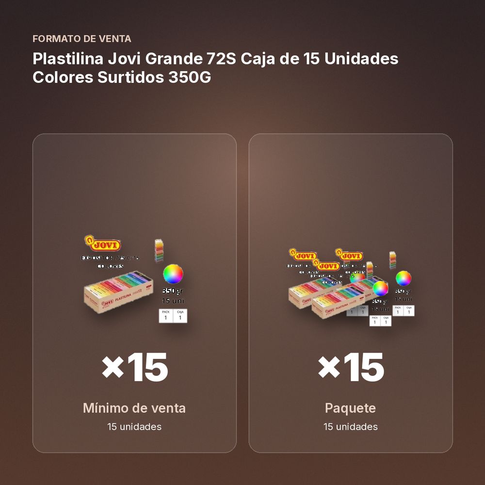 PLASTILINA JOVI GRANDE 72S CAJA DE 15 UNIDADES COLORES SURTIDOS 350G - formato de venta: paquete de 15