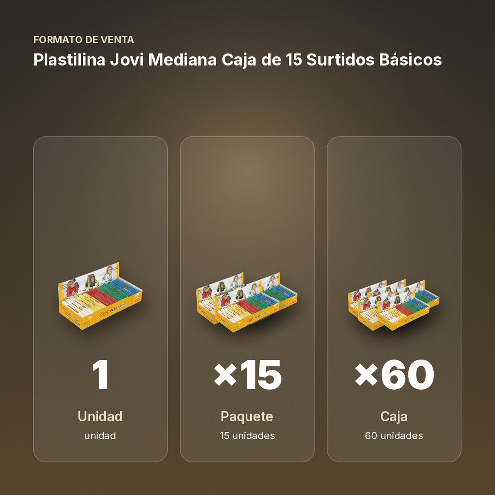 PLASTILINA JOVI  MEDIANA CAJA DE 15 SURTIDOS BÁSICOS - formato de venta: paquete de 15, caja de 60