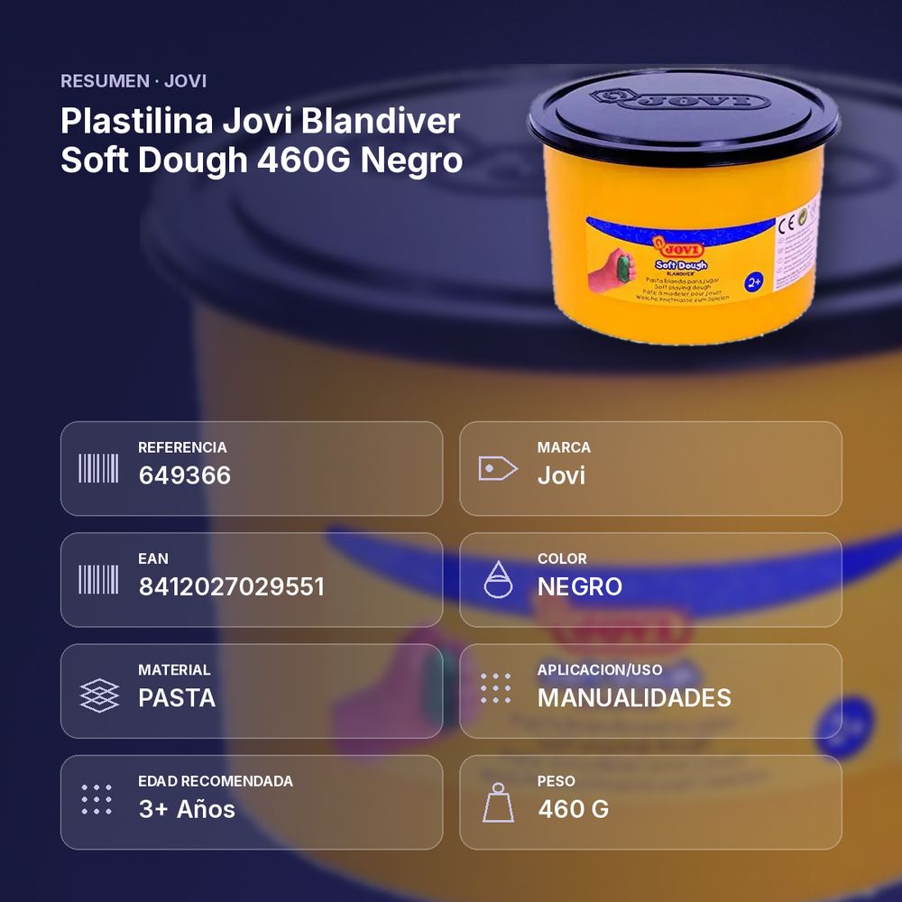 PLASTILINA JOVI BLANDIVER SOFT DOUGH 460G NEGRO - resumen de atributos