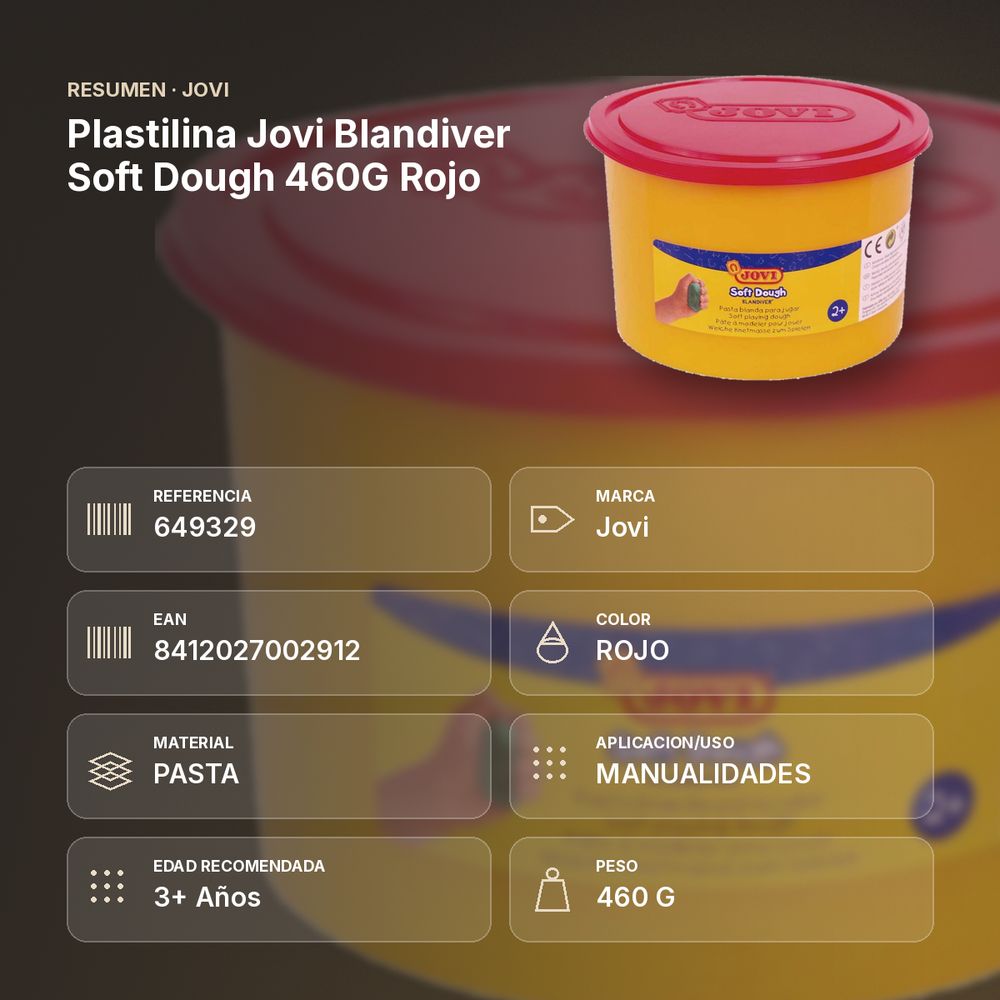 PLASTILINA JOVI BLANDIVER SOFT DOUGH 460G ROJO - resumen de atributos
